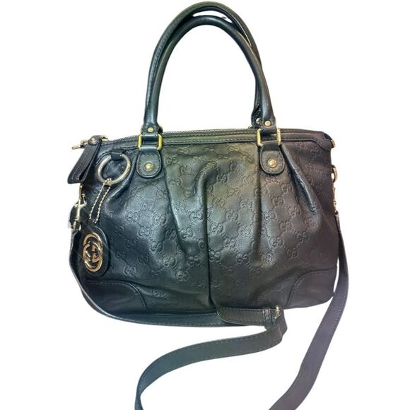 GUCCI Black Guccisima Leather Sukey 2way Satchel Bag Auth - Picture 1 of 16